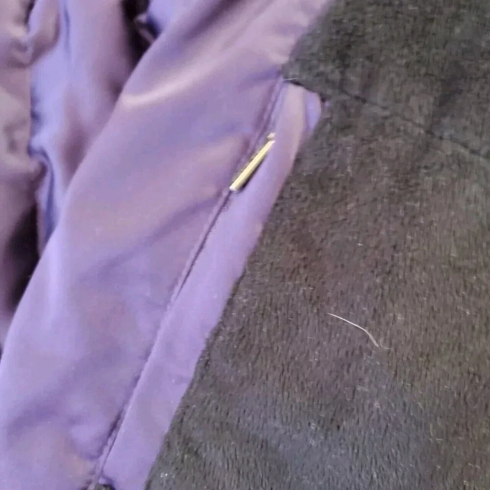 Calvin Klein Womens Down Puffer Coat L Purple Gray Faux Fur Trim Removable Hood - Picture 11 of 16